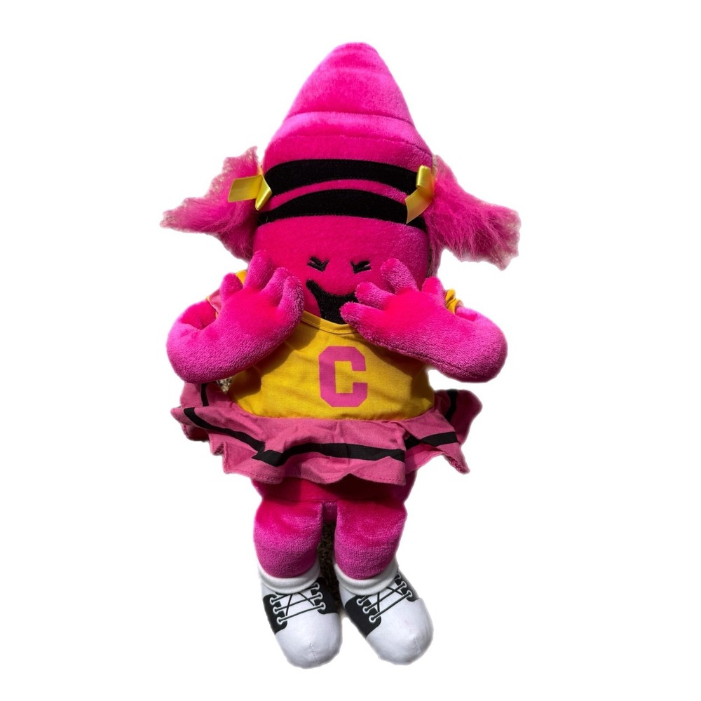 1991 Binney & Smith inc Crayola Kids Pink Crayon Plush Cheerleader yellow stuffy